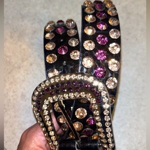 Black and Gold Decorative Belt with Studs and Ornate Buckle